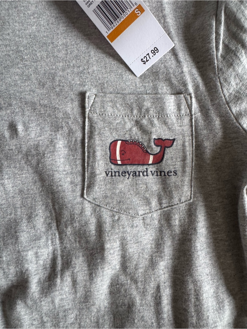 Vineyard Vines Heather Gray Tee with Football Whale Pocket Logo